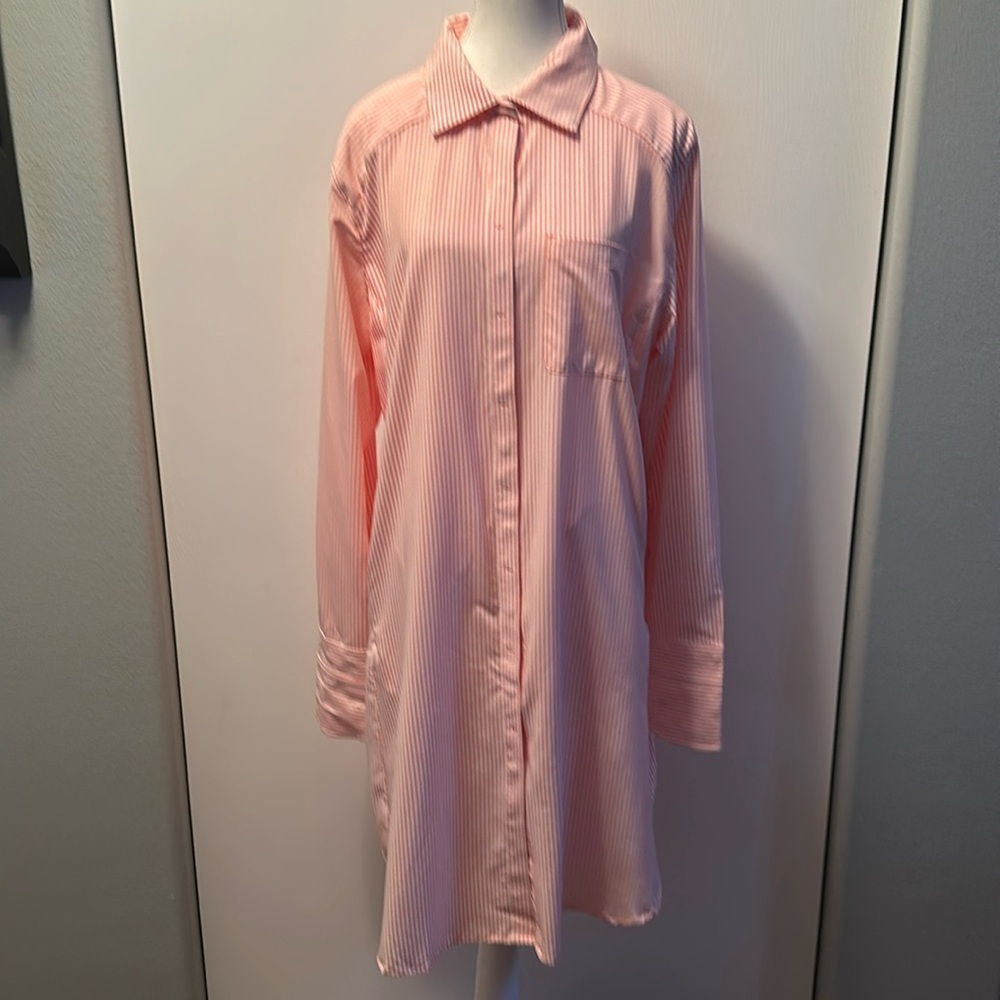 Coolibar Light Pink Vertical-Stripe Long Sleeve Shirt Dress